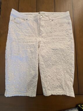 White Embroidered Bermuda Shorts